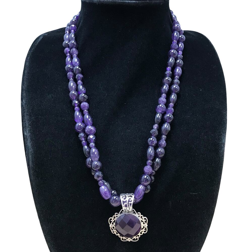 DTR Jay King Amethyst Sterling Silver Gemstone Pendant Necklace Multi Strand